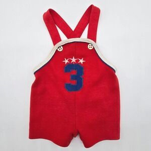 Vintage Health-tex Red Shortalls 9 Months Number 3 Stars Made in USA Retro Kids